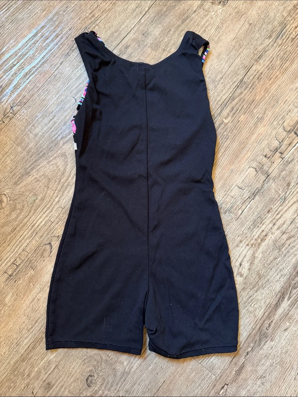 Black Dance Unitard with Bright Heart Print and Silver Band